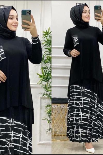 Çepli etekli takım  Siyah