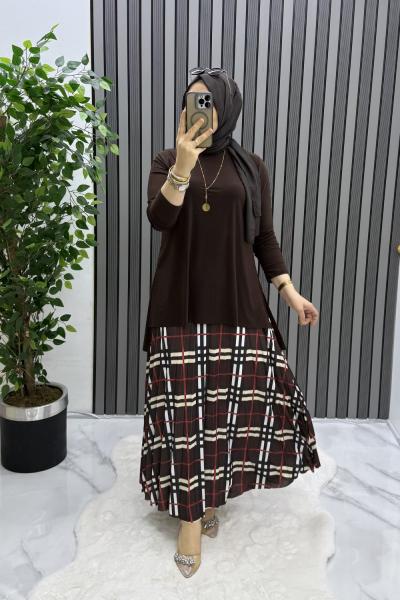 Kare etekli takım Kahverengi