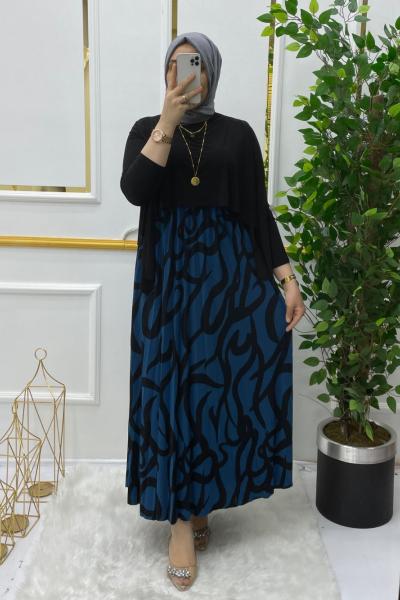 Manolya elbise  Petrol Mavisi