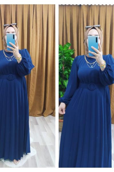 Pileli elbise Lacivert