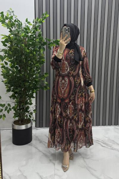 Şal şifon elbise  Bordo